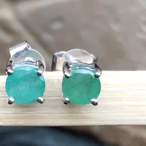 Natural Green Emerald 925 Solid Sterling Silver Earrings 5mm