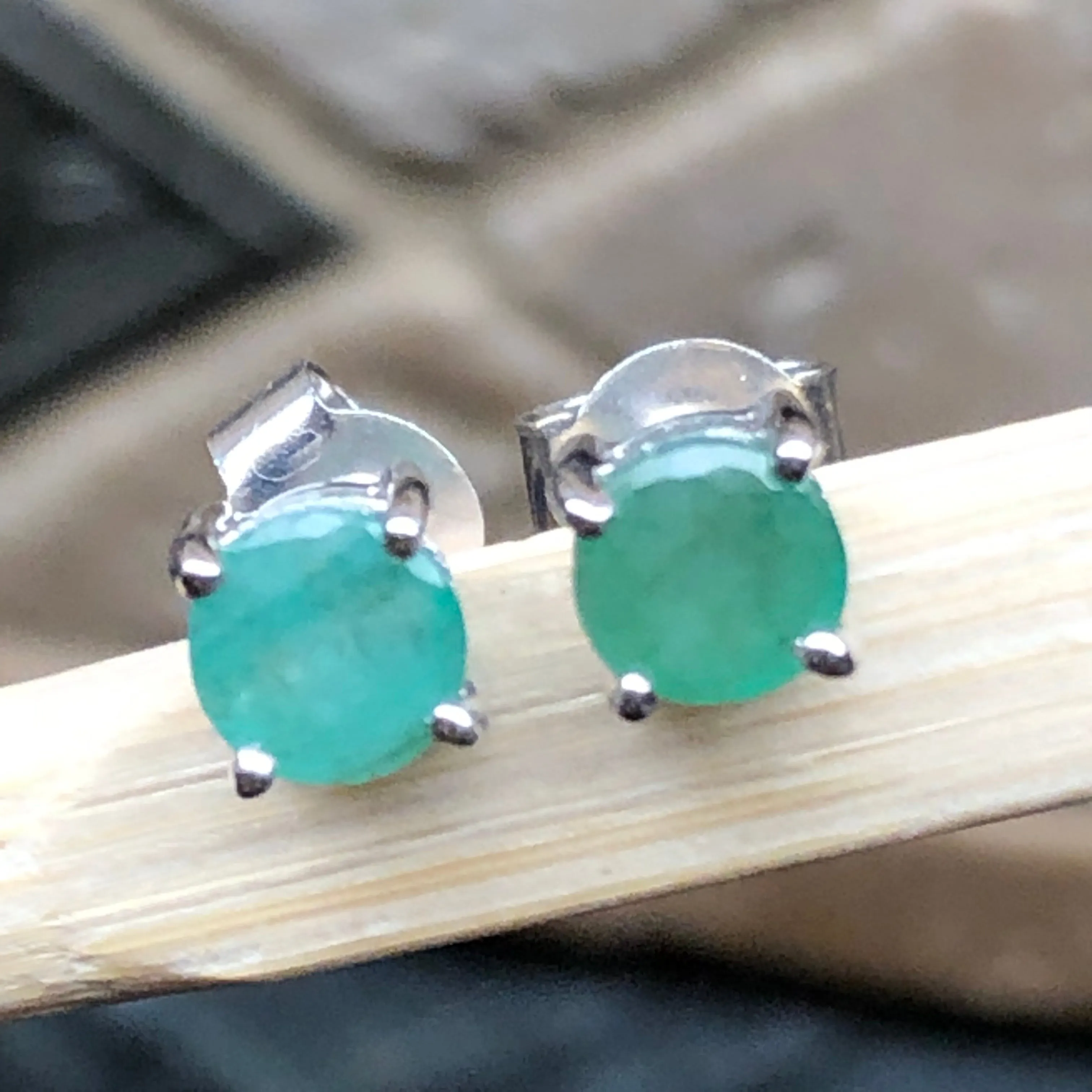 Natural Green Emerald 925 Solid Sterling Silver Earrings 5mm