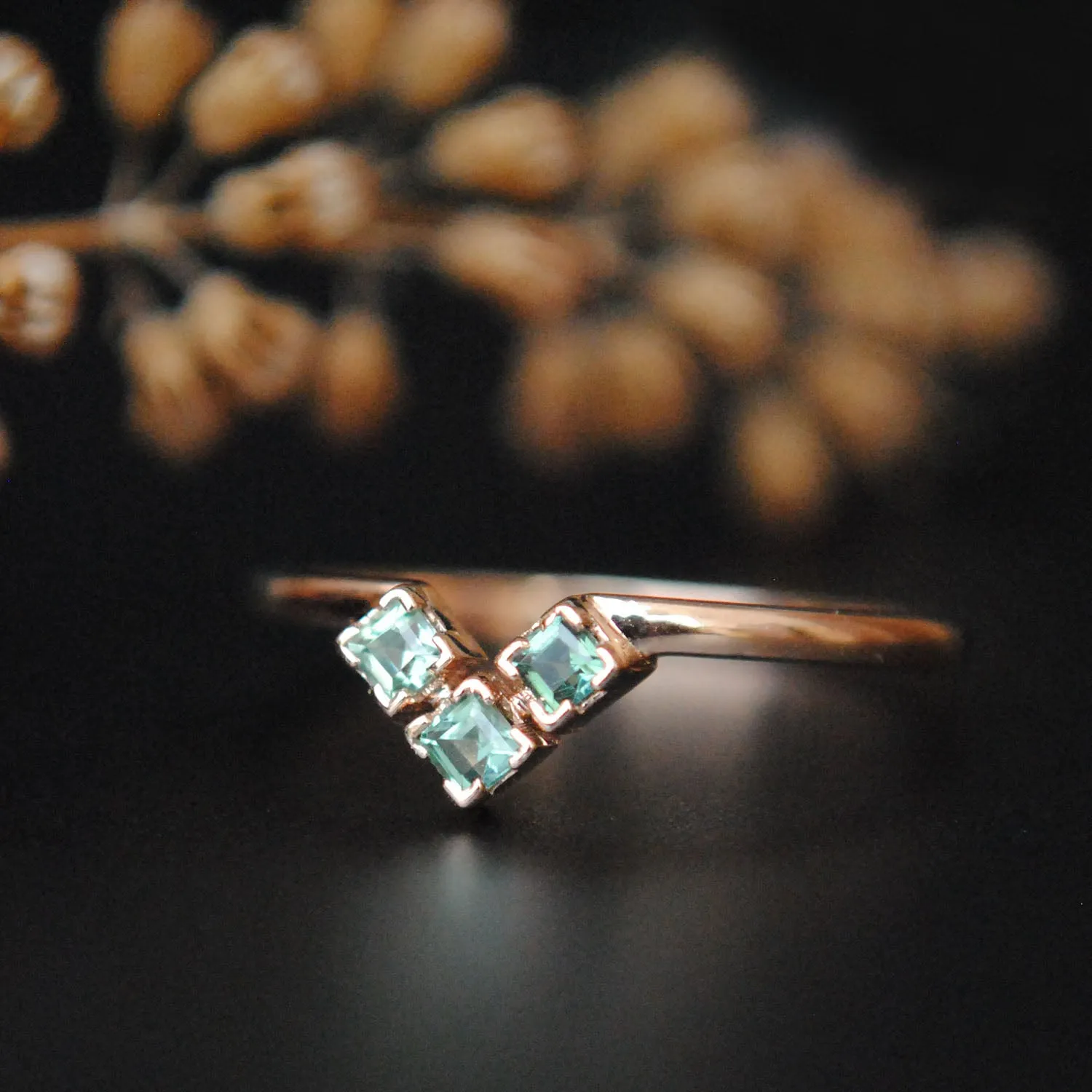 Natural Mint Green Tourmaline Three Stone Wedding Band