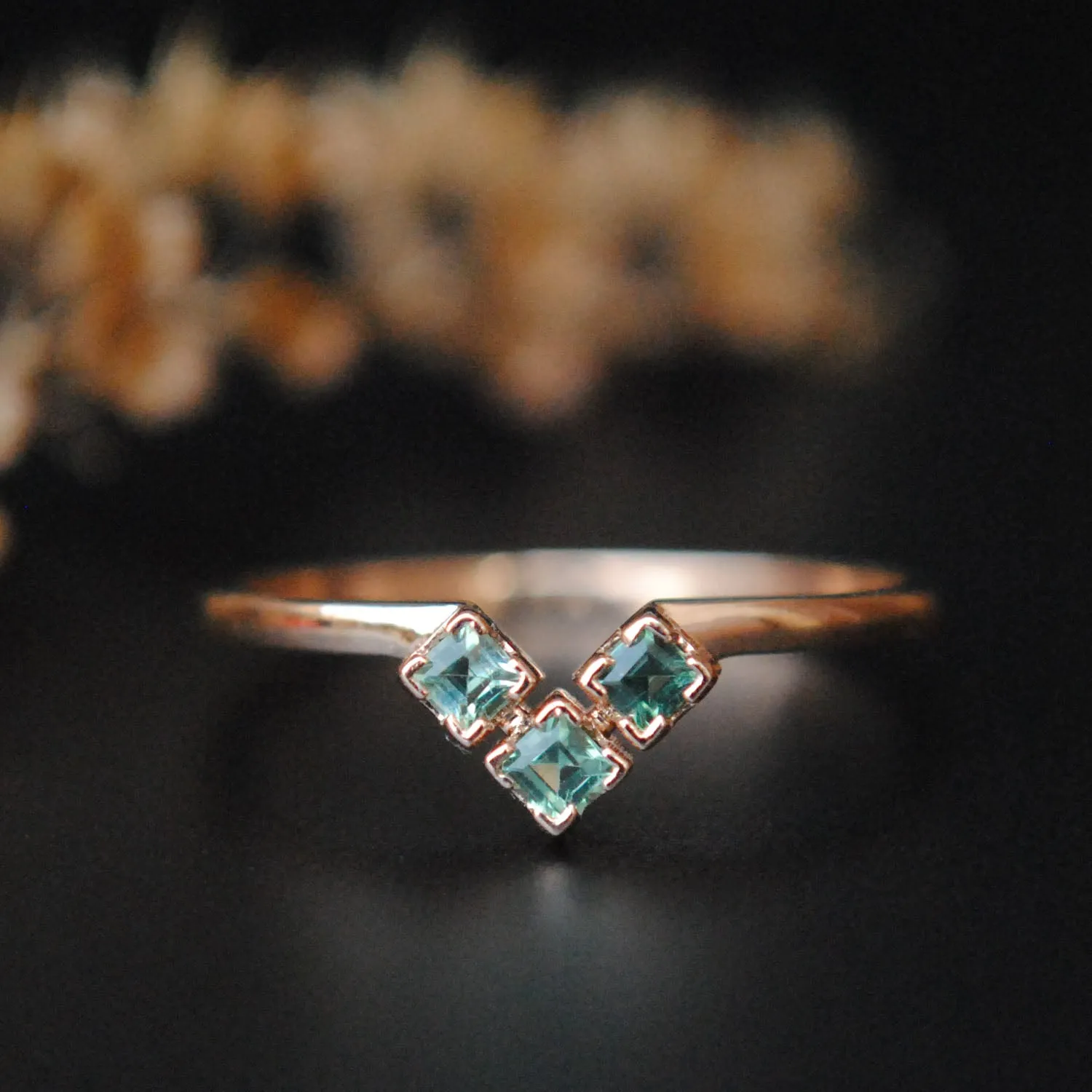 Natural Mint Green Tourmaline Three Stone Wedding Band