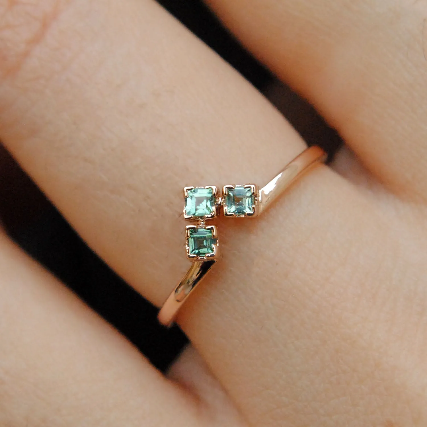 Natural Mint Green Tourmaline Three Stone Wedding Band