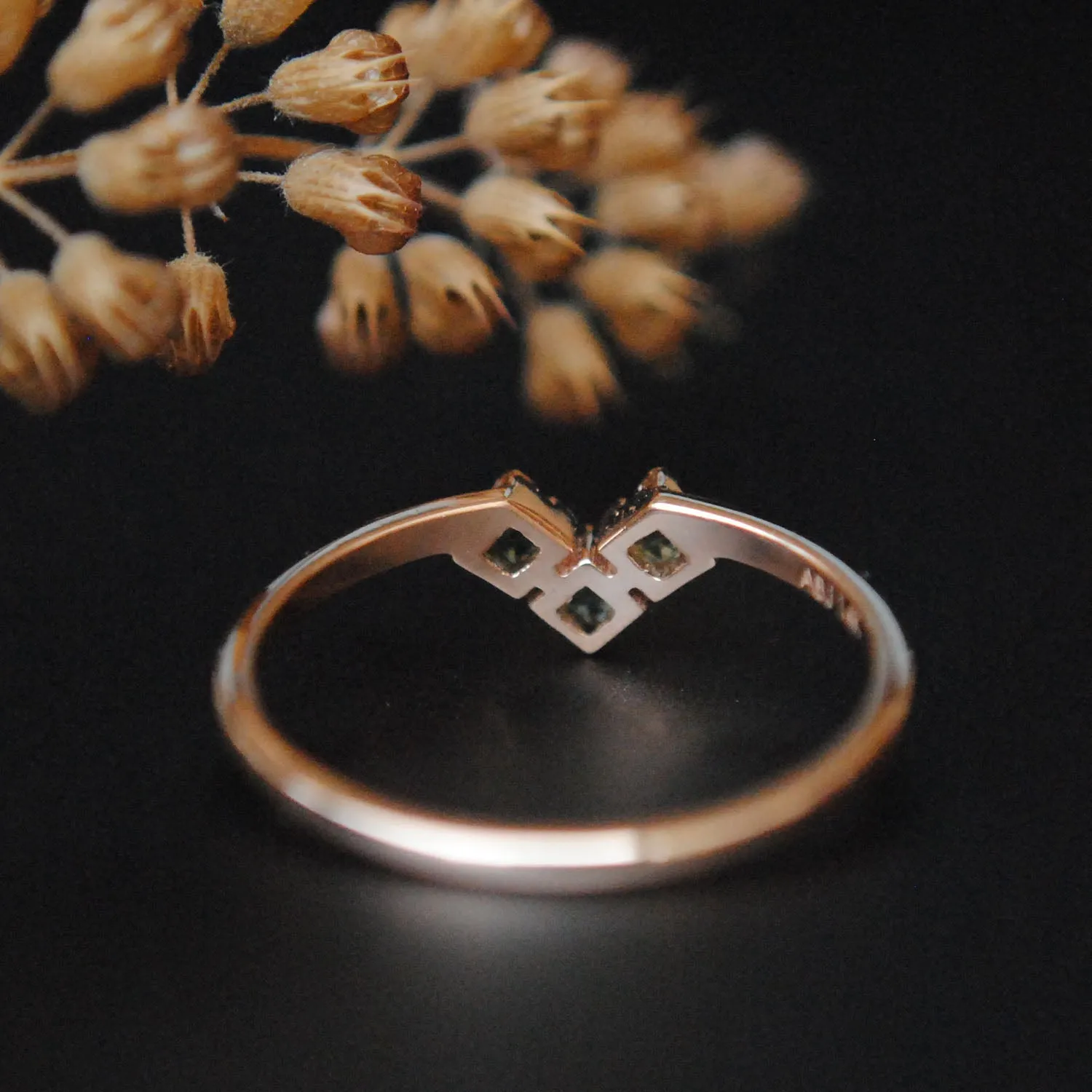 Natural Mint Green Tourmaline Three Stone Wedding Band