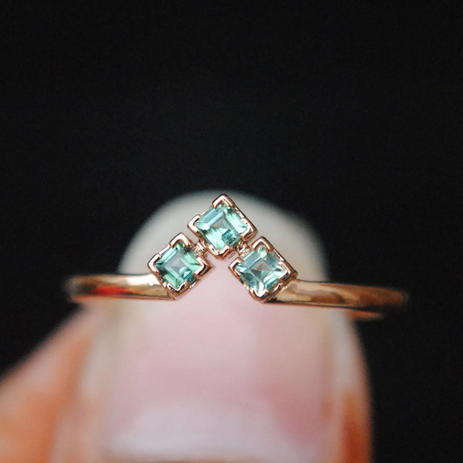Natural Mint Green Tourmaline Three Stone Wedding Band