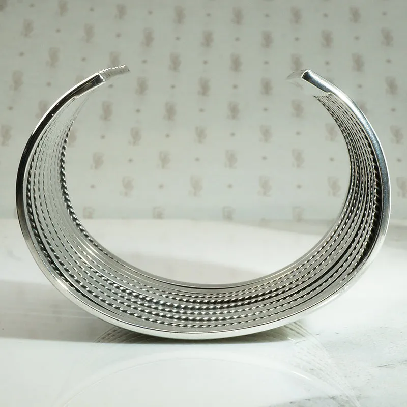 Navajo Wide Sterling Cuff Signed Tahe