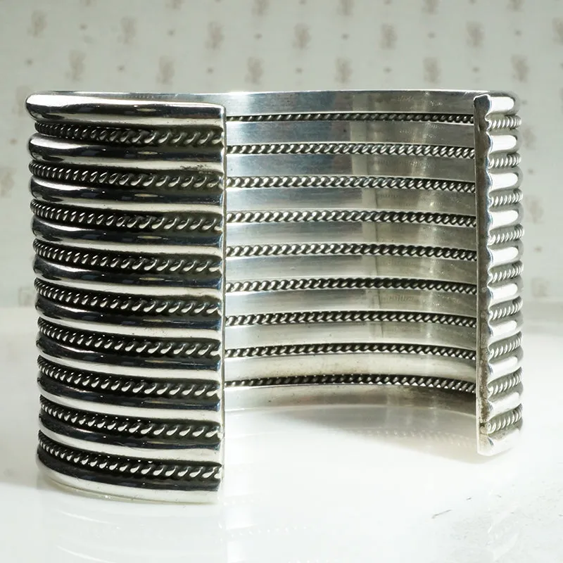 Navajo Wide Sterling Cuff Signed Tahe
