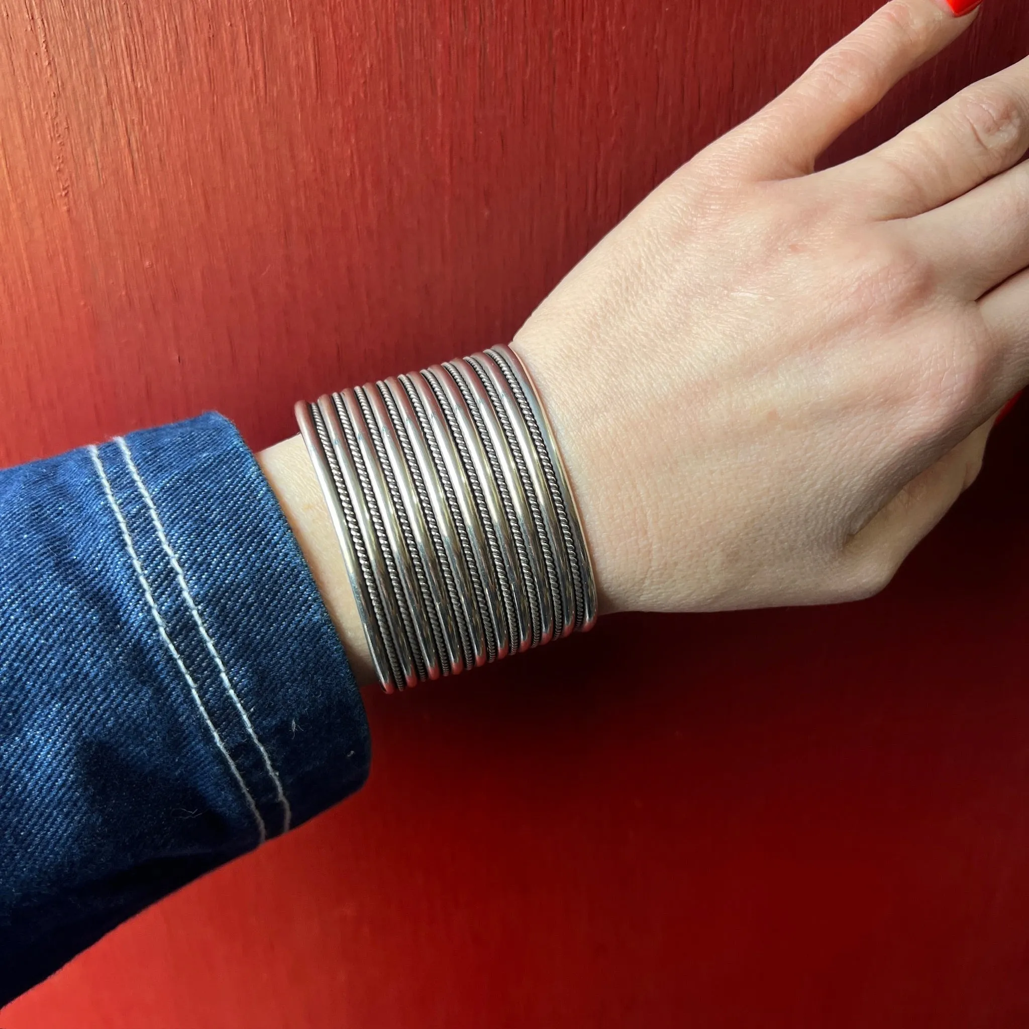 Navajo Wide Sterling Cuff Signed Tahe