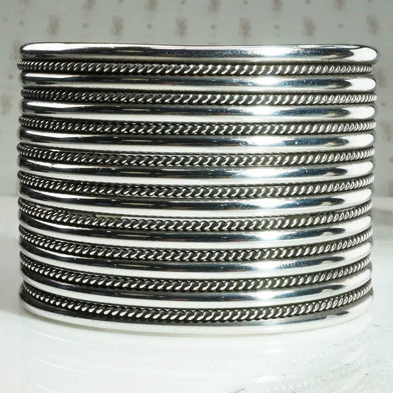 Navajo Wide Sterling Cuff Signed Tahe