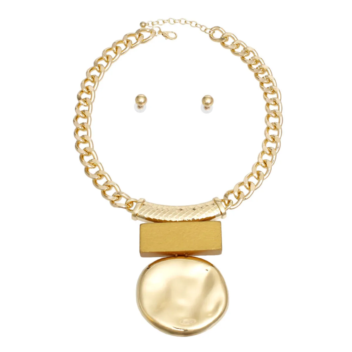 Necklace Gold and Wood Pendant Set