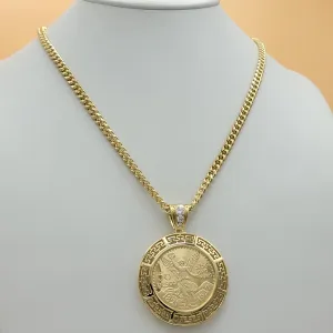 Necklaces - 14K Gold Plated. Centenario MEX Moneda 50 Pesos CZ Pendant & Chain