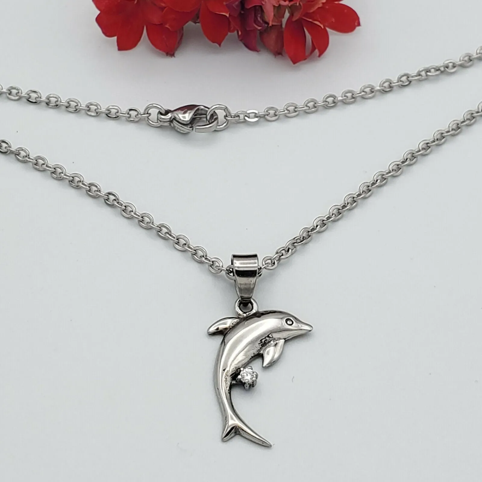 Necklaces - Stainless Steel. Dolphin Pendant & Chain.