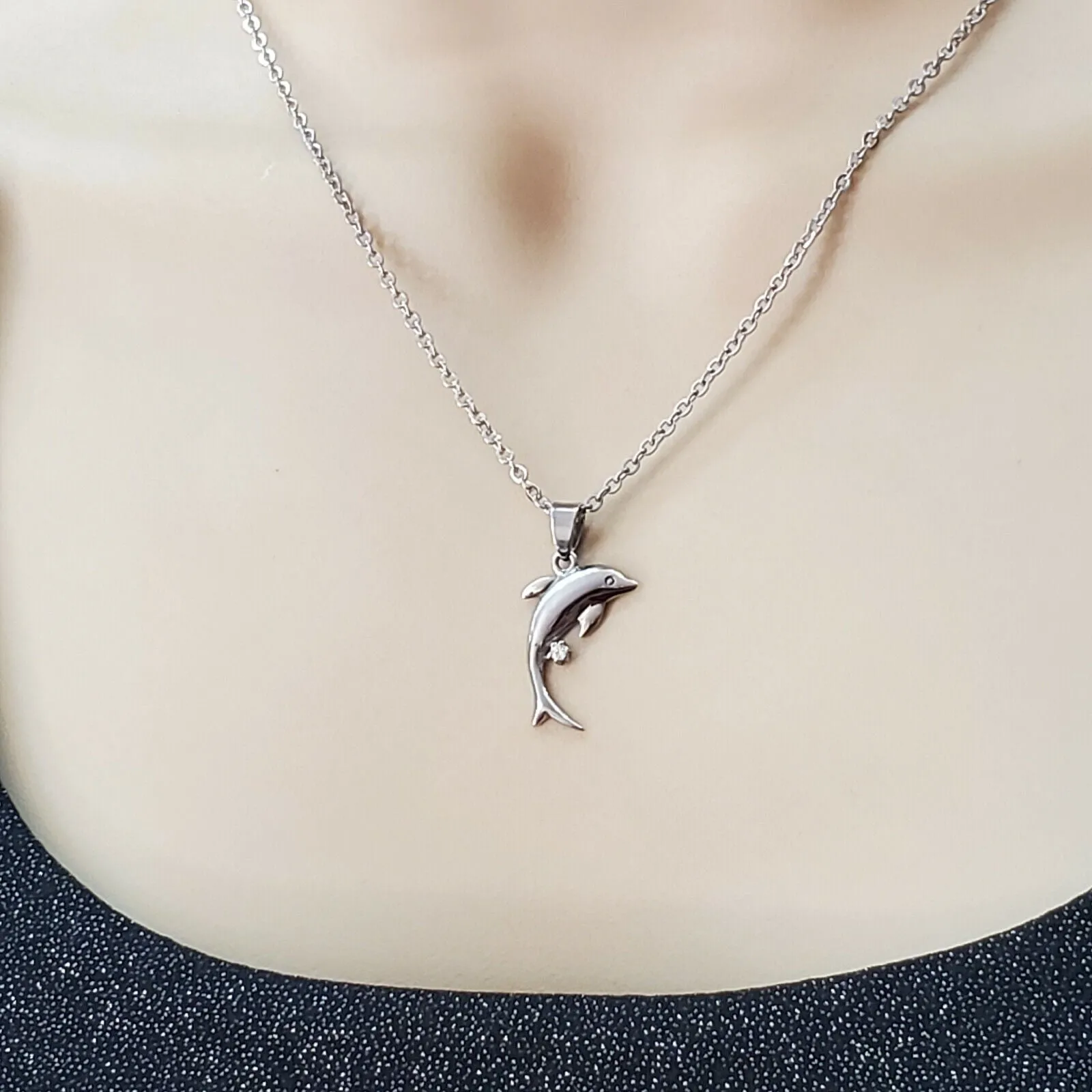 Necklaces - Stainless Steel. Dolphin Pendant & Chain.