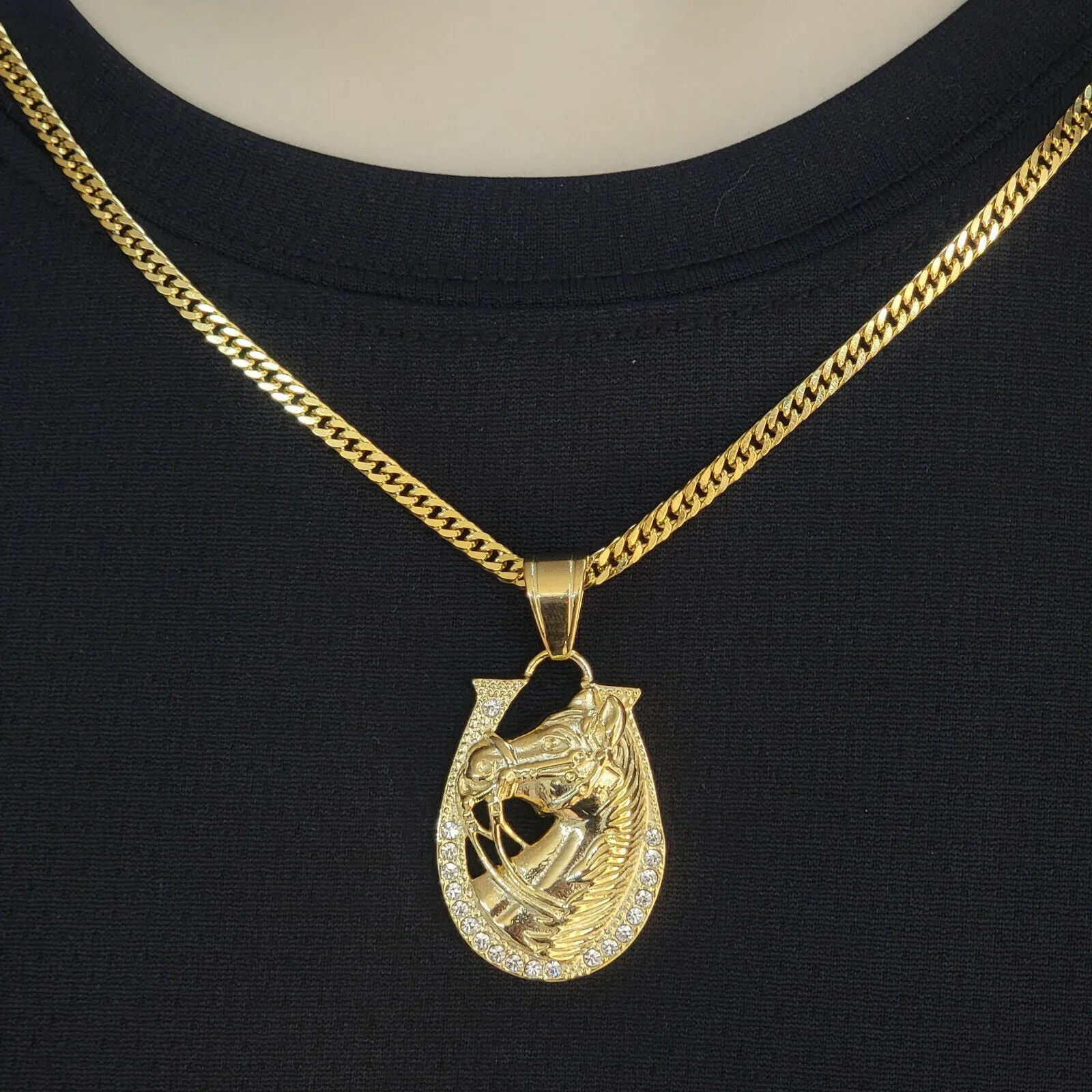 Necklaces - Stainless Steel Gold Plated. Horse Shoe Pendant & Chain.