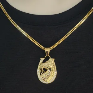Necklaces - Stainless Steel Gold Plated. Horse Shoe Pendant & Chain.