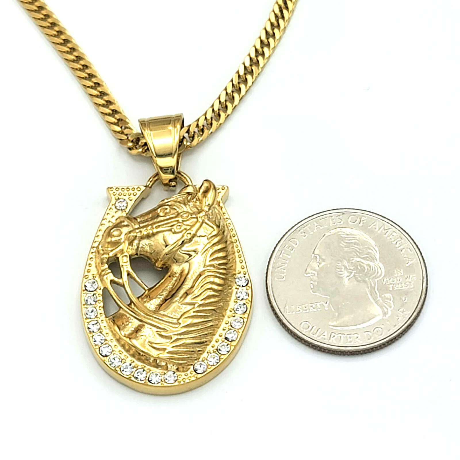 Necklaces - Stainless Steel Gold Plated. Horse Shoe Pendant & Chain.