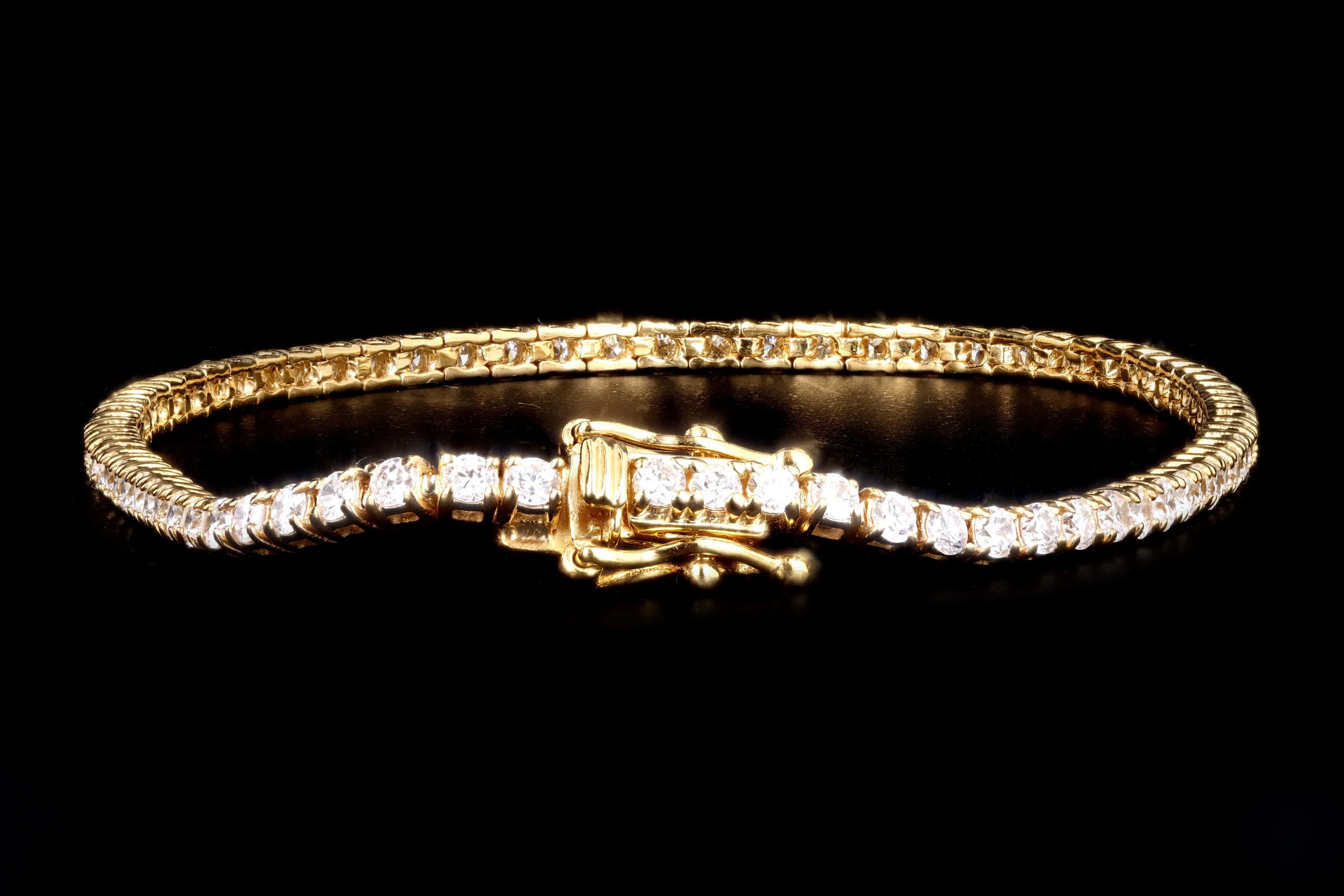 New 14K Yellow Gold 3.77 Carat Round Brilliant Cut Diamond Tennis Bracelet