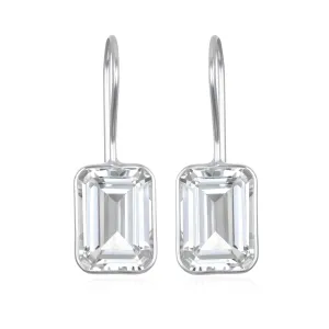 New! Bezeled Emerald Cut Dangles-White Topaz Silver