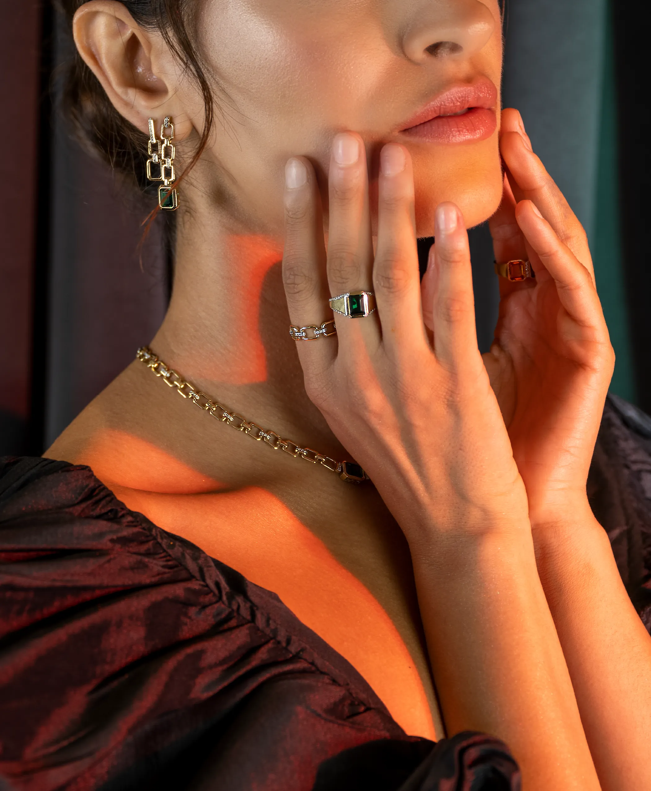 Nexus Emerald and Chain Earrings