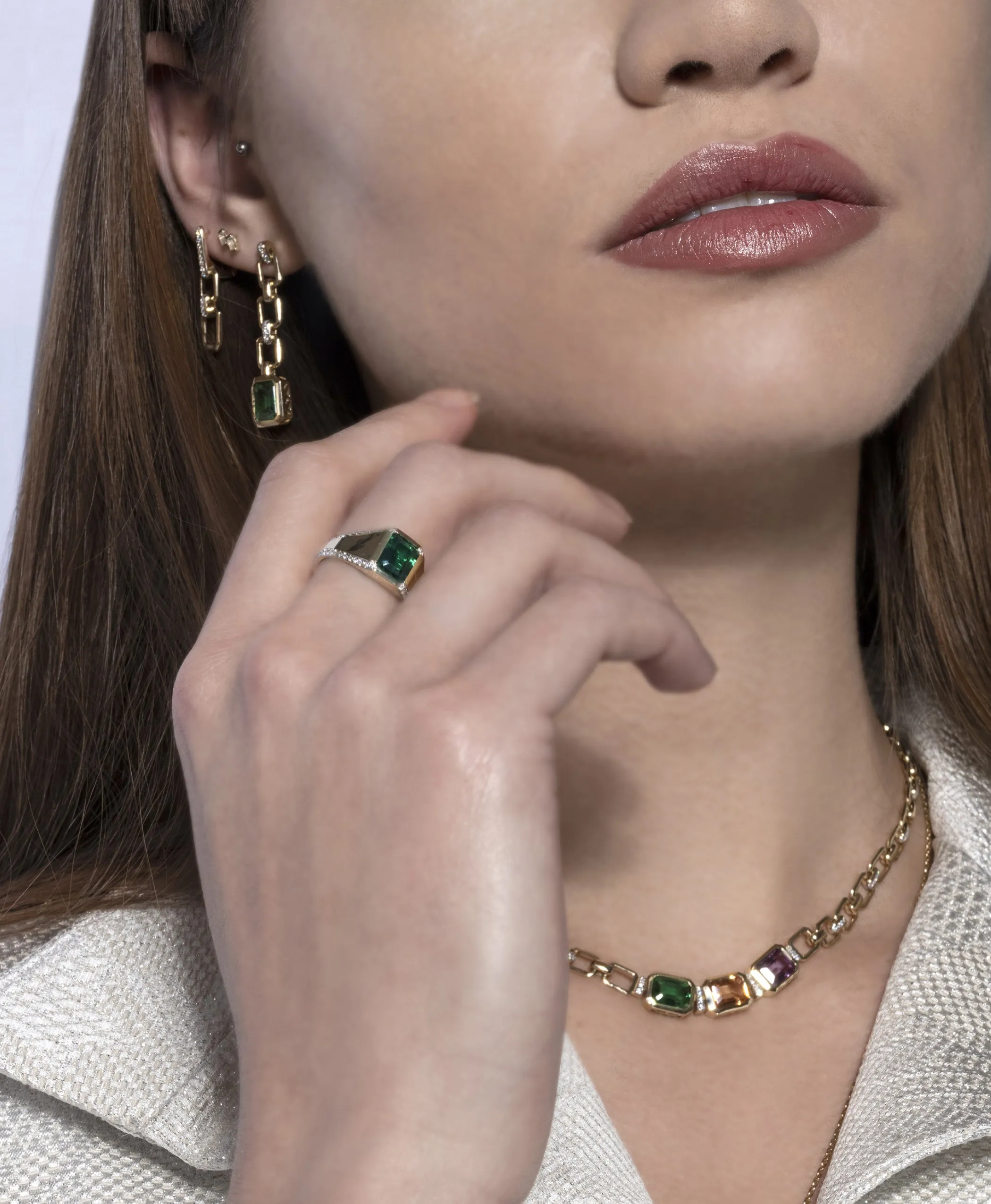 Nexus Emerald and Chain Earrings