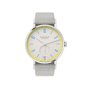 NOMOS GLASHUTTE TANGENTE 38 DATE LEMONBISCUIT WATCH, 37.5MM WHITE DIAL, 179.10