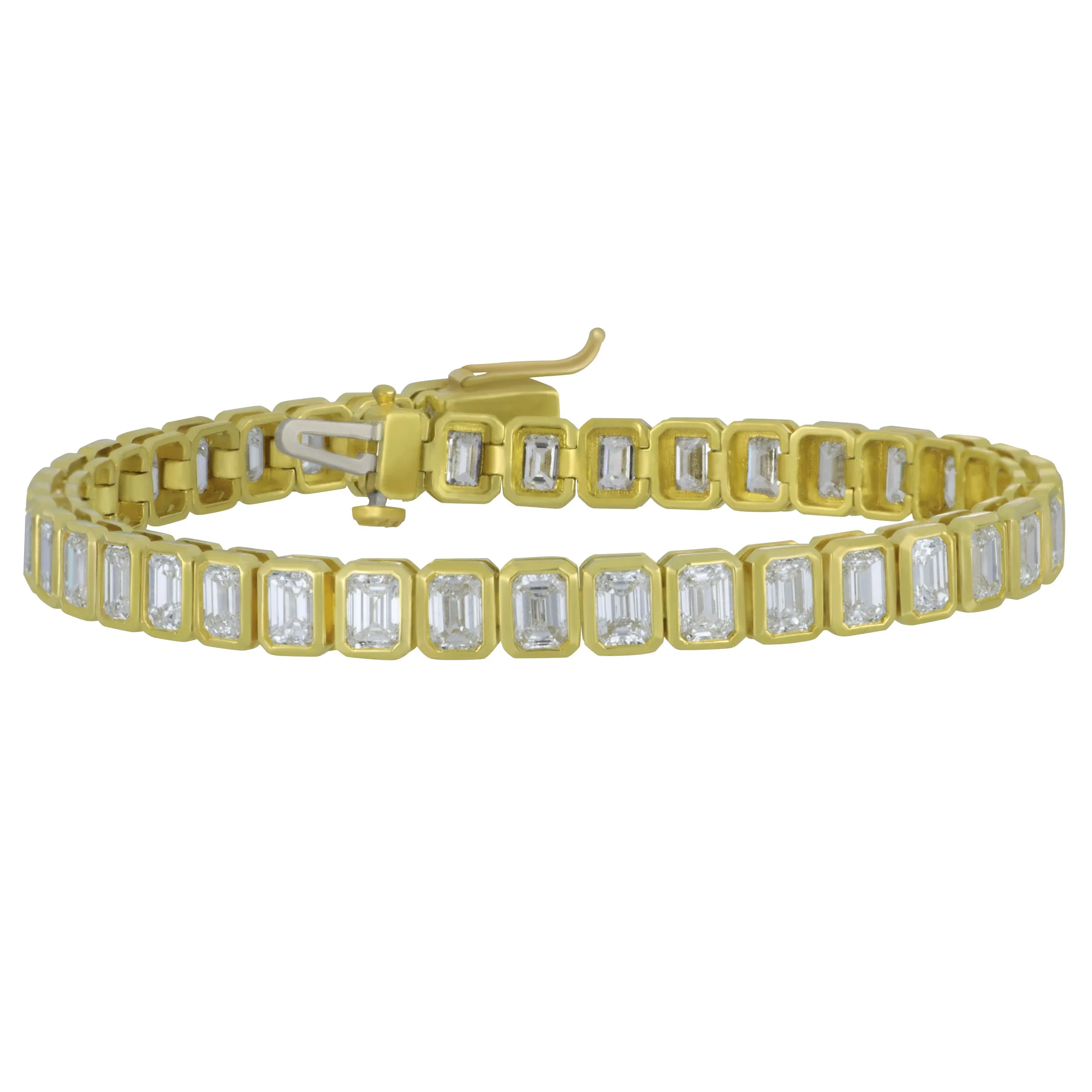 Norman Silverman 18k Yellow Gold Diamond Bezel Emerald Cut diamond Bracelet 41ECD=10.23TW HI/VS BR 7" length