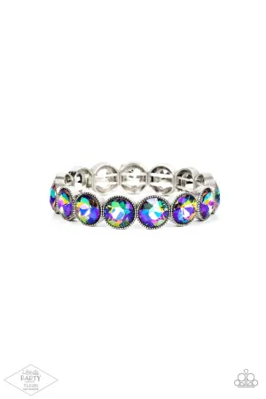 Number One Knockout - Multi - Oil Spill Iridescent Gems Silver Paparazzi Stretchy Bracelet - Pink Diamond Exclusive