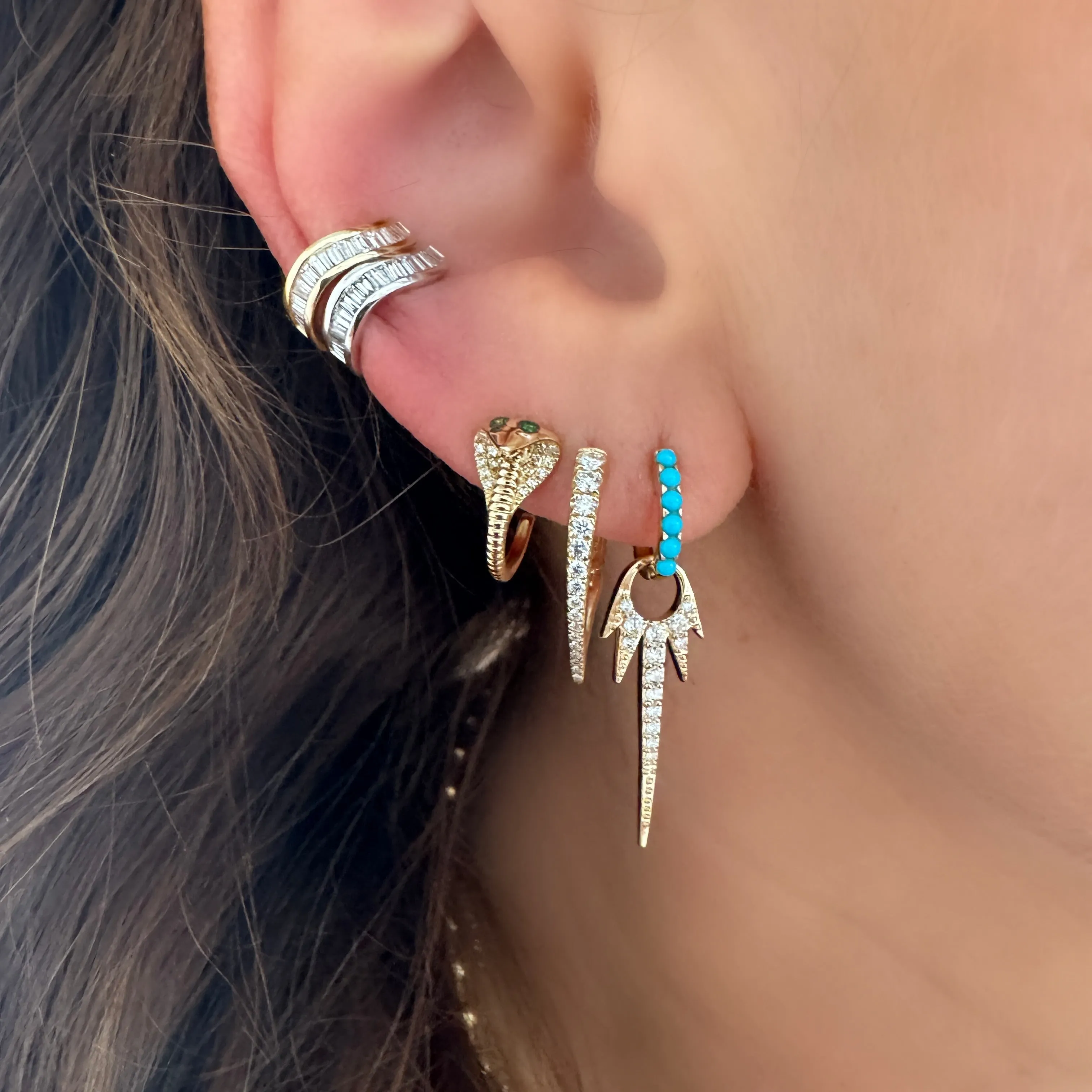 On Guard Diamond & Emerald Cobra Snake Stud Earrings