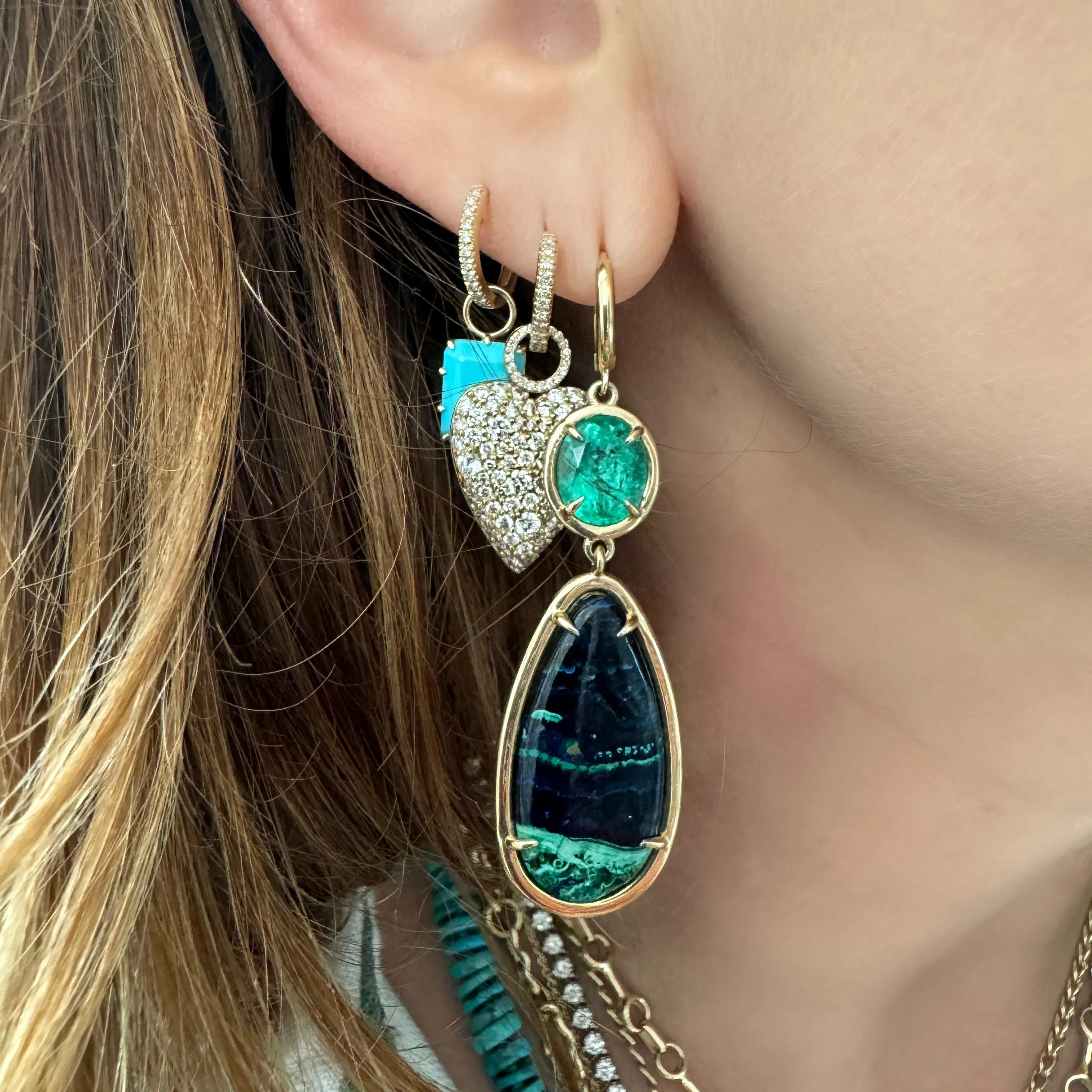 One of a Kind Emerald & Azurite Malachite Drop Earrings