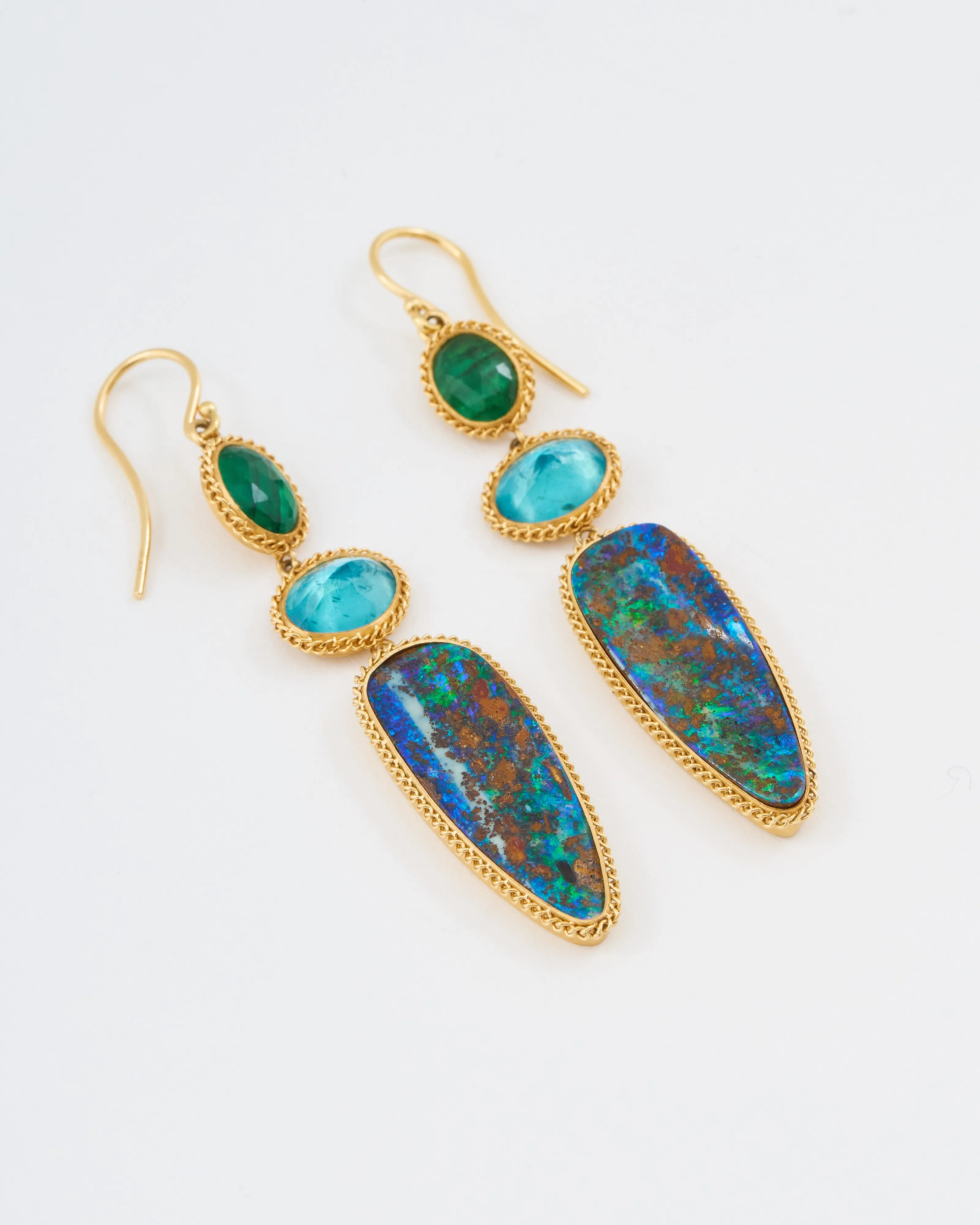 opal, emerald, apatite drop earrings