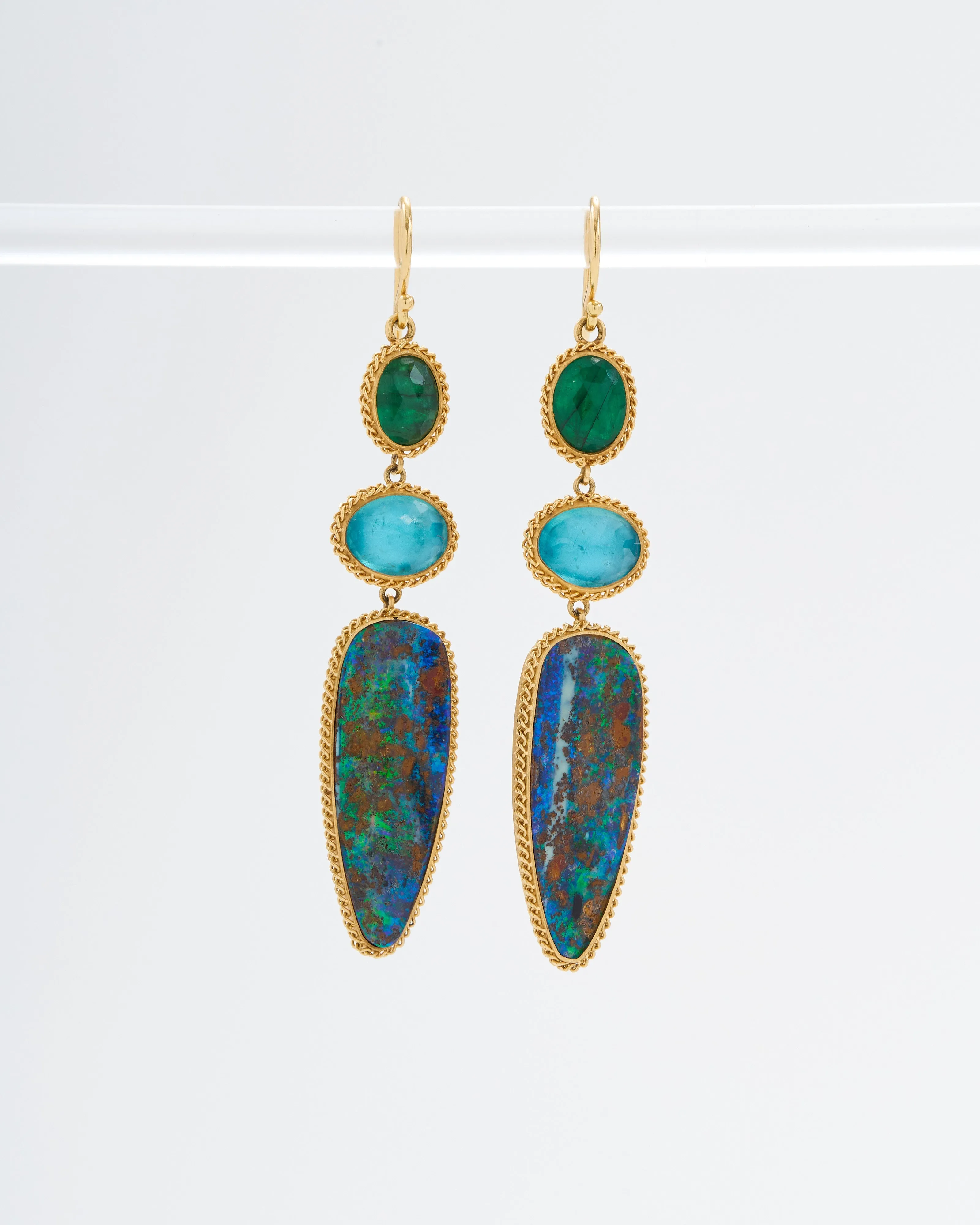 opal, emerald, apatite drop earrings