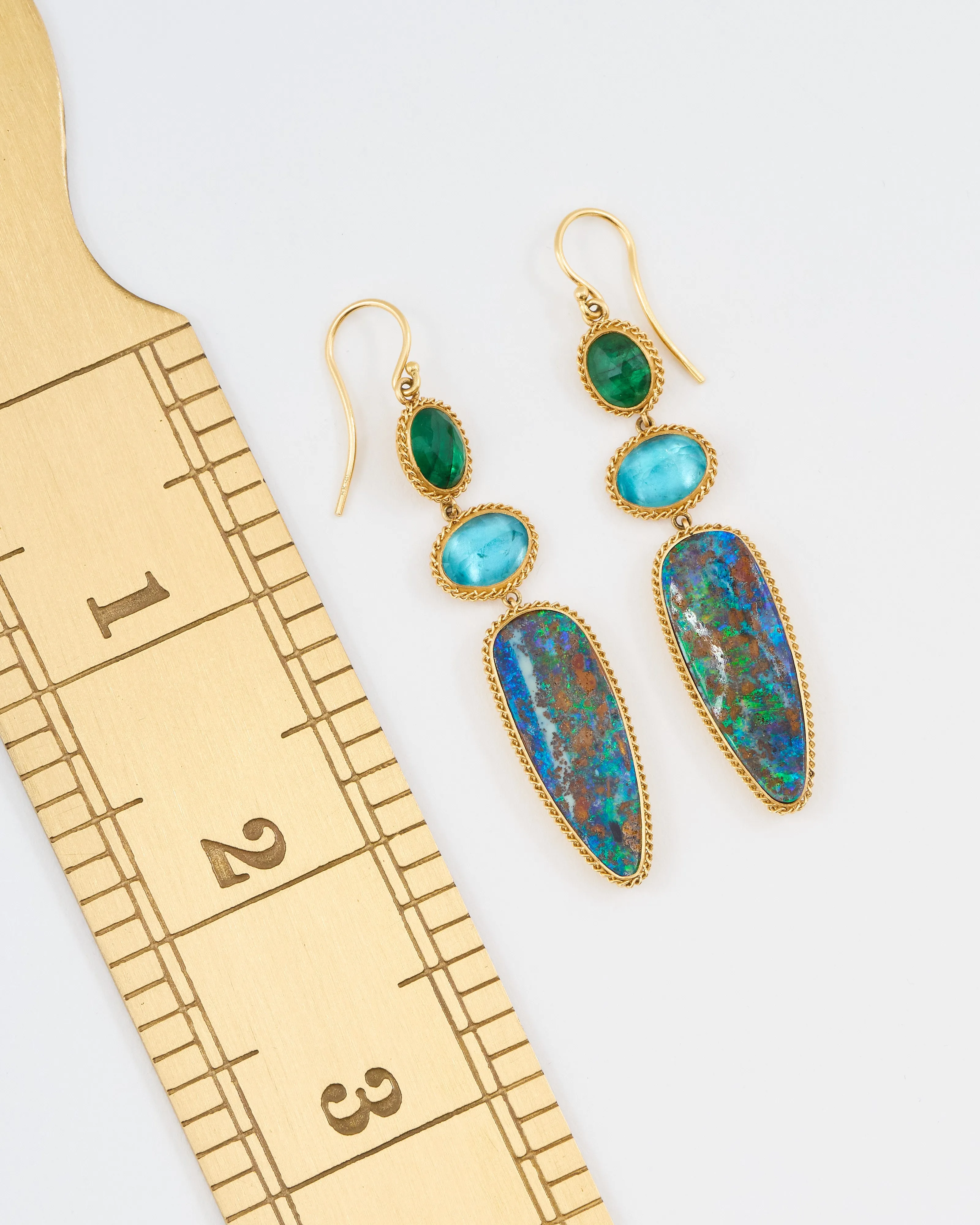 opal, emerald, apatite drop earrings