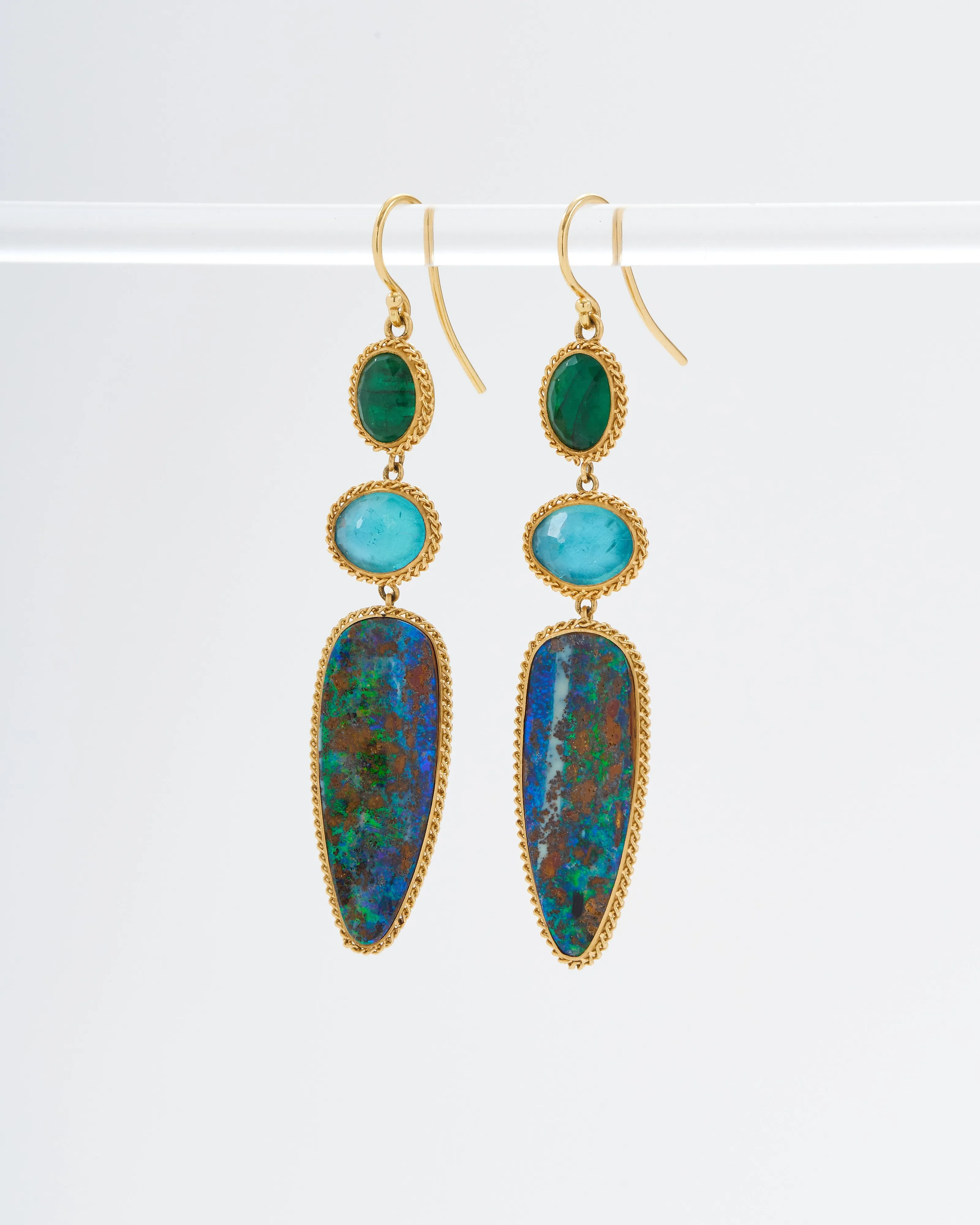 opal, emerald, apatite drop earrings