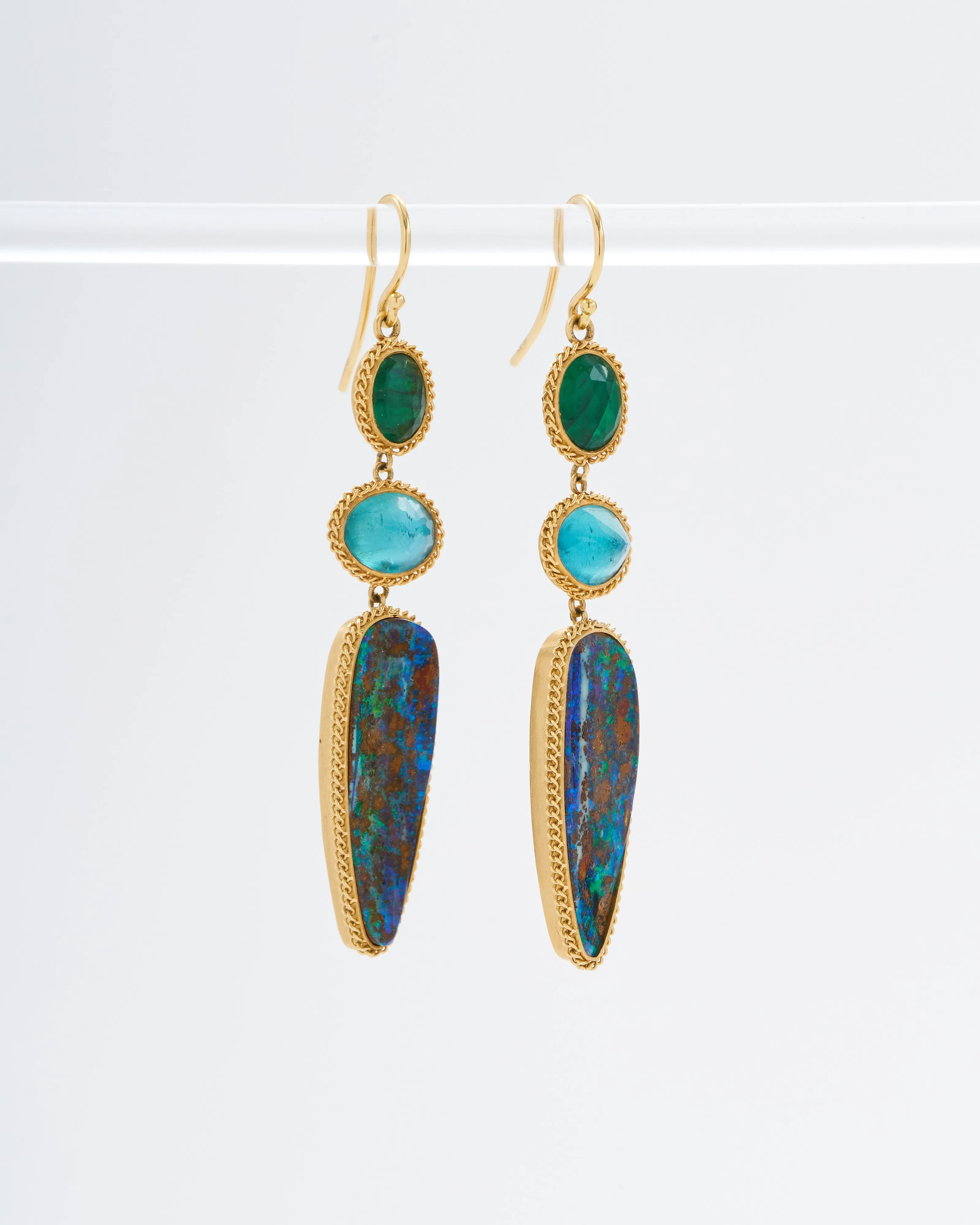 opal, emerald, apatite drop earrings