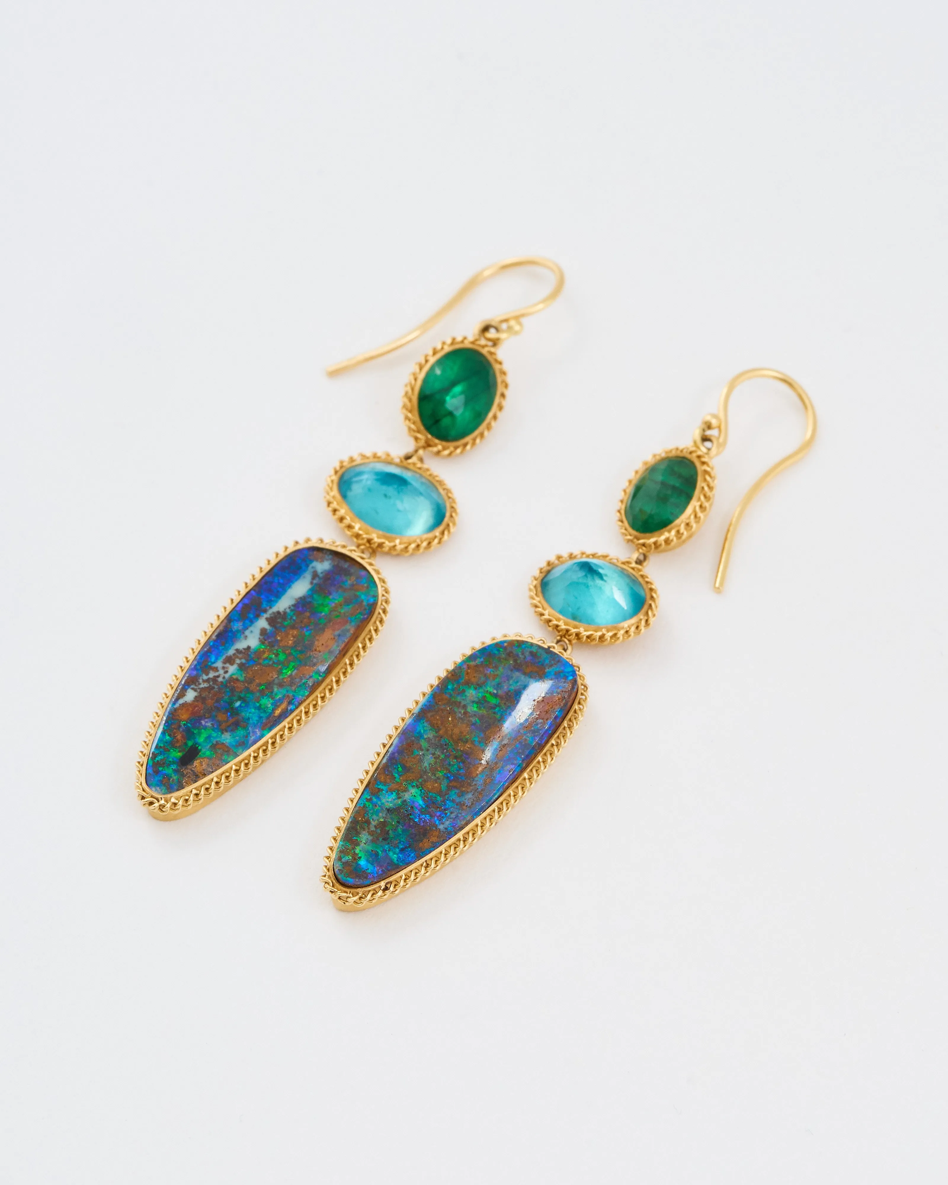 opal, emerald, apatite drop earrings