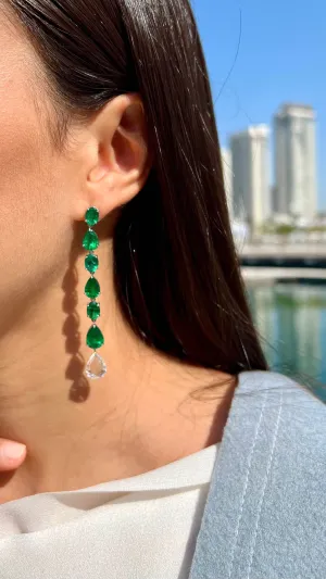 Oval and Pear Emerald earrings with Pear Rosecut Diamond