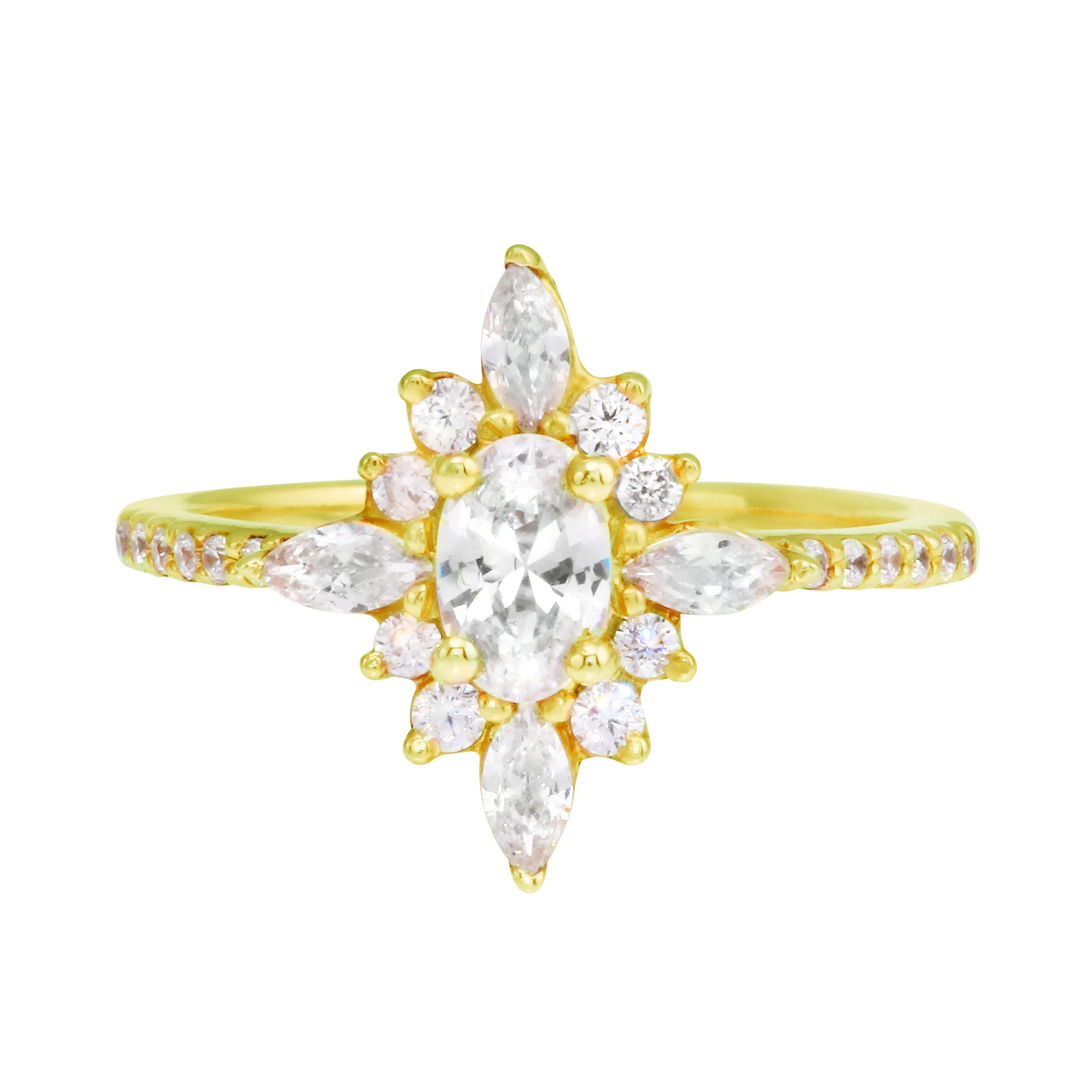 Oval Diamond and Starburst Flower Halo Engagement Ring Setting