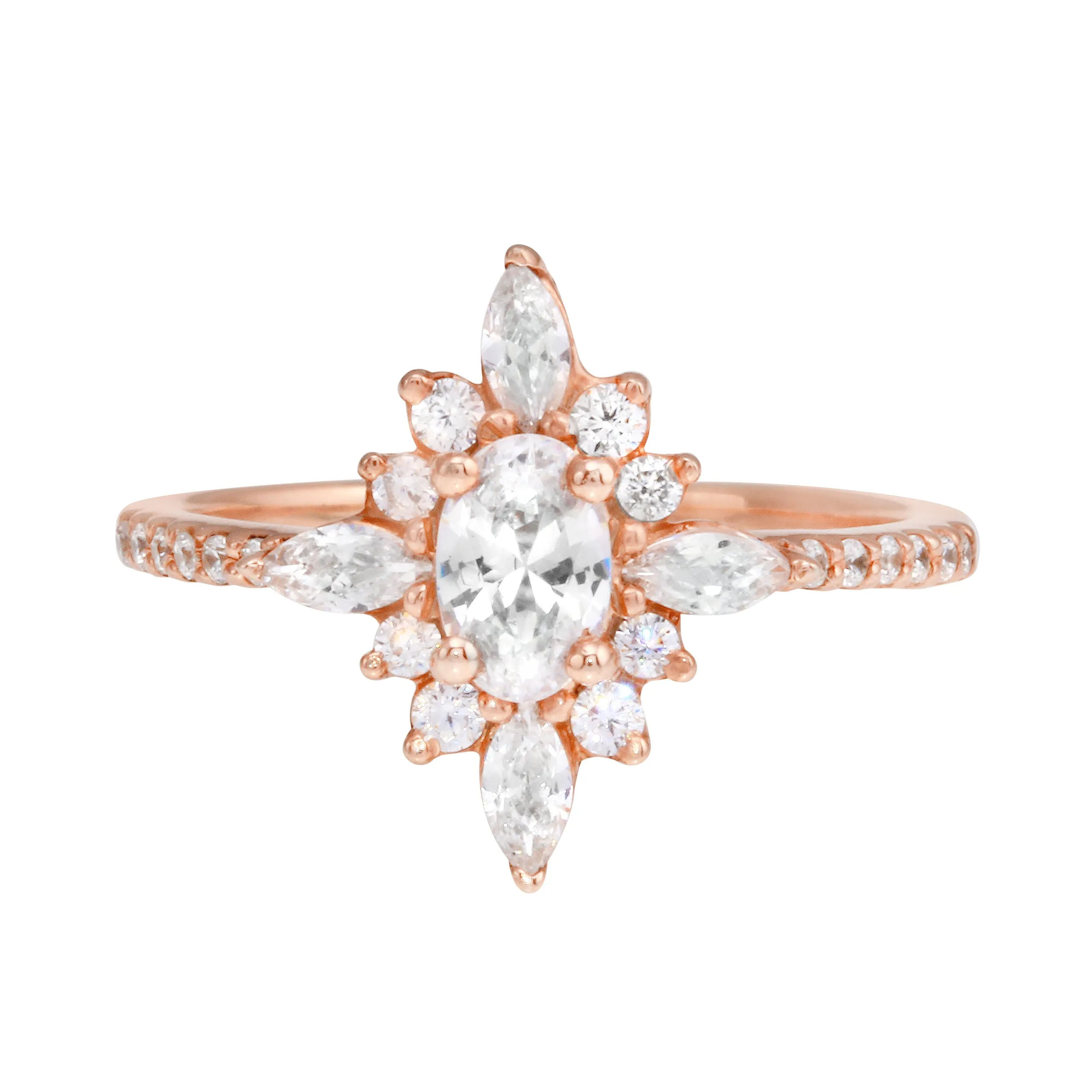 Oval Diamond and Starburst Flower Halo Engagement Ring Setting