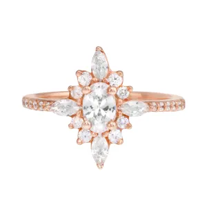 Oval Diamond and Starburst Flower Halo Engagement Ring Setting