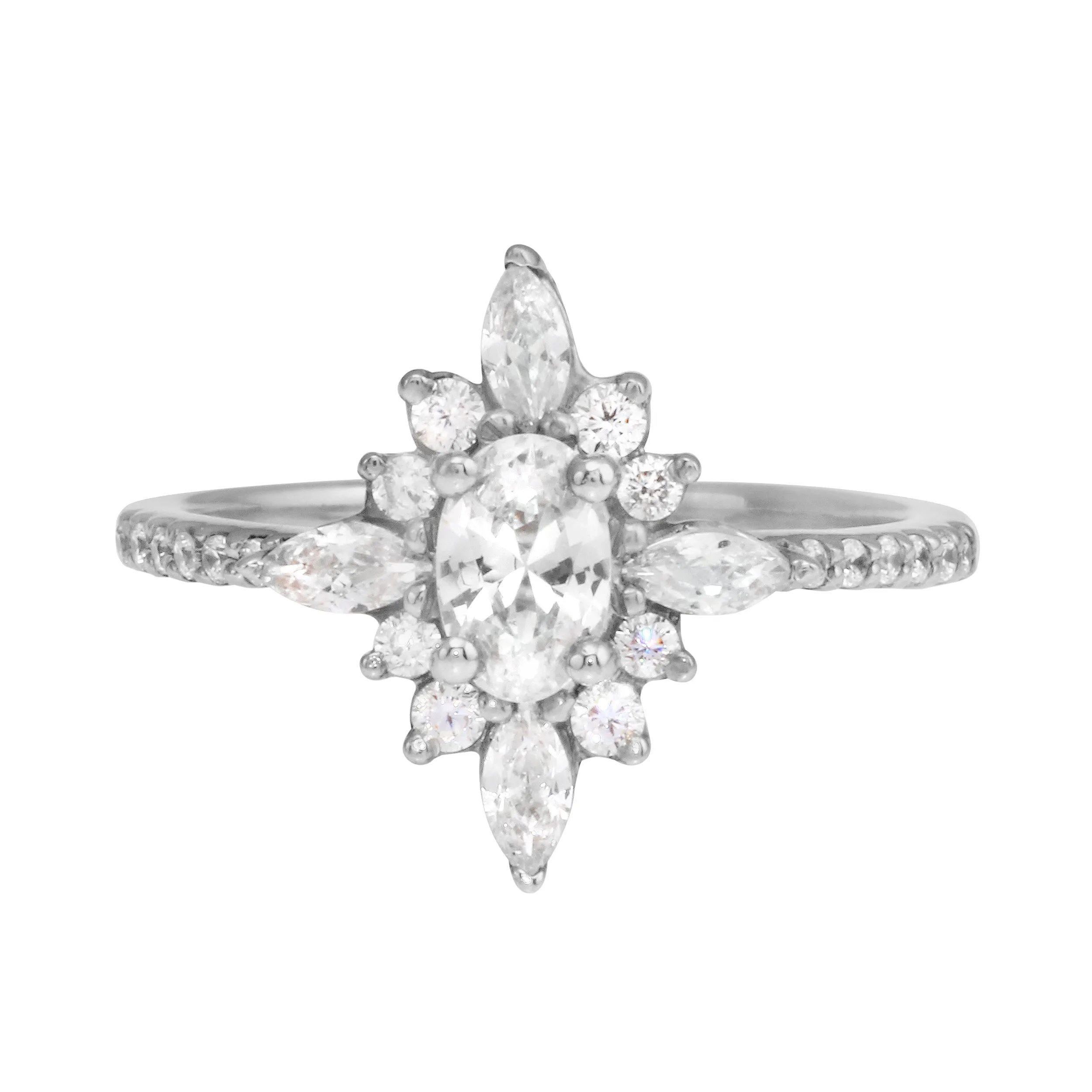 Oval Diamond and Starburst Flower Halo Engagement Ring Setting