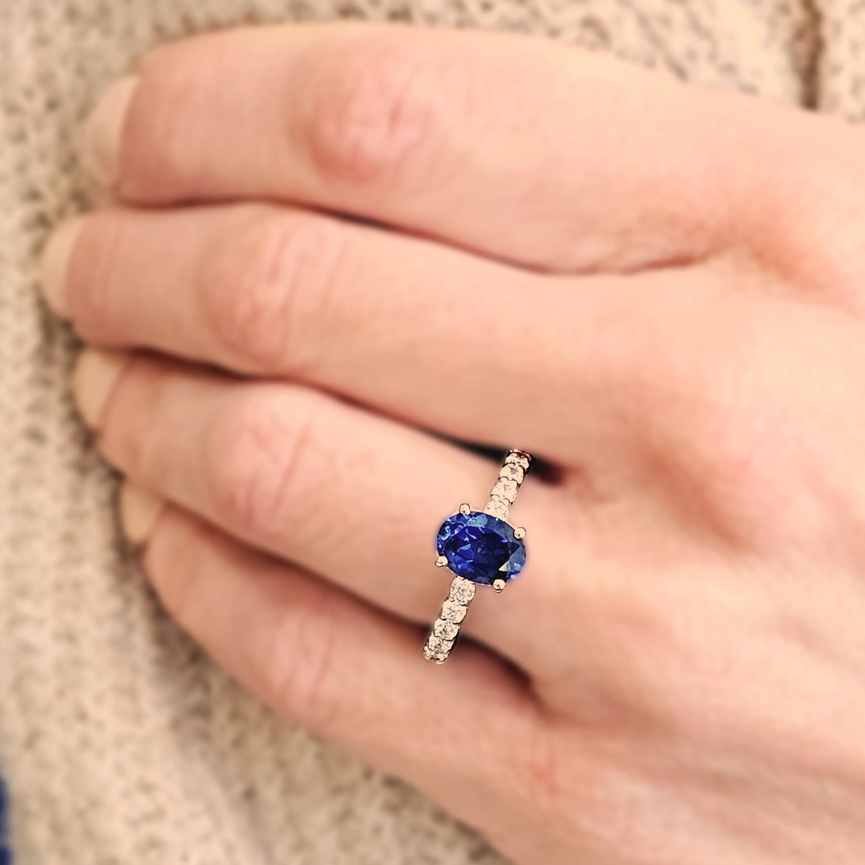 Oval Solitaire Sapphire and Diamond Pavé Band Engagement Ring Setting