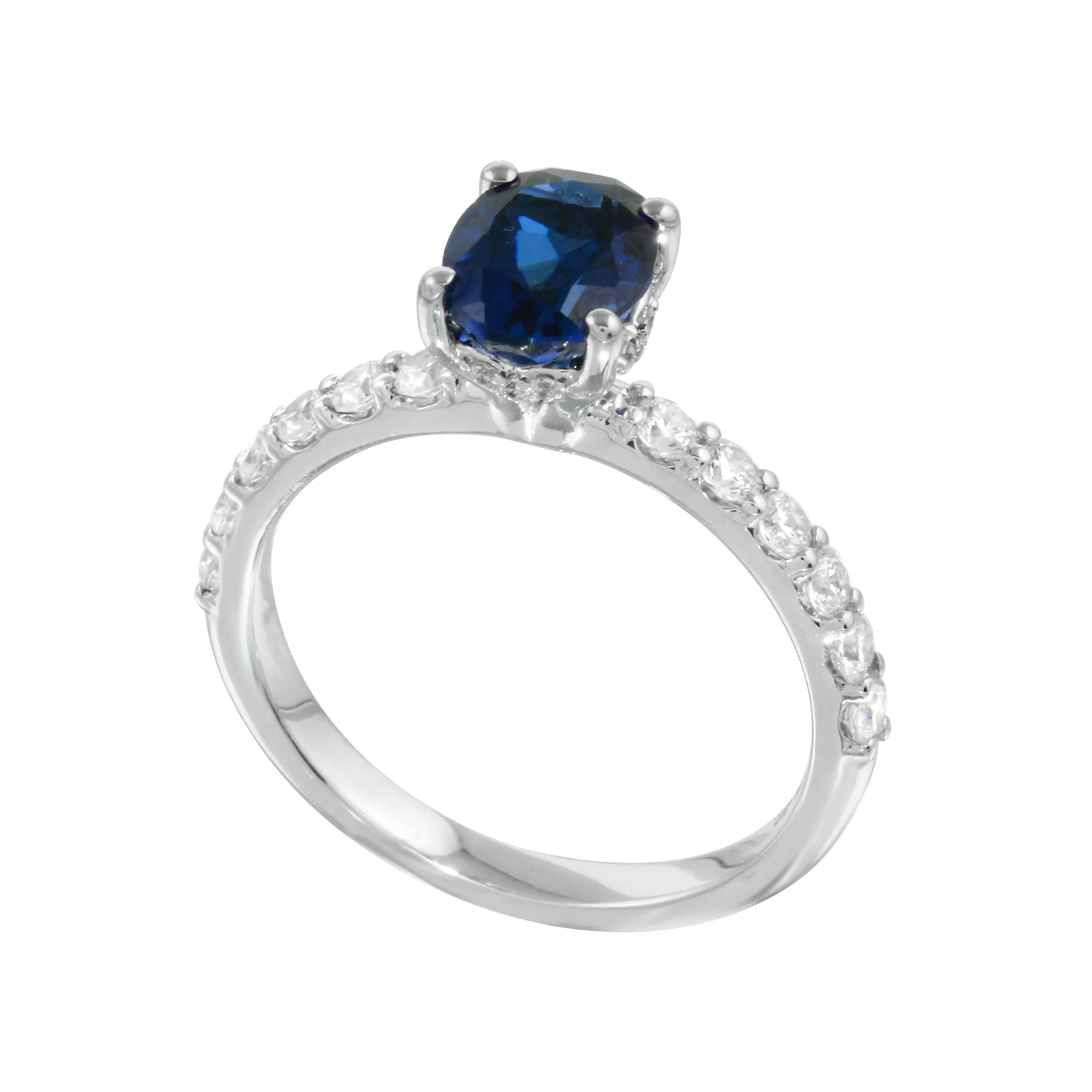 Oval Solitaire Sapphire and Diamond Pavé Band Engagement Ring Setting