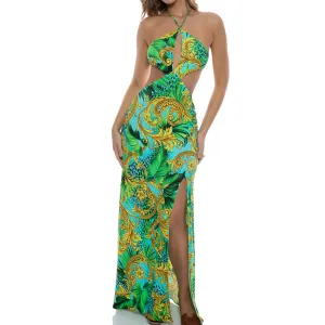 PALM ISLAND - Halter Keyhole Cut Out Maxi Dress