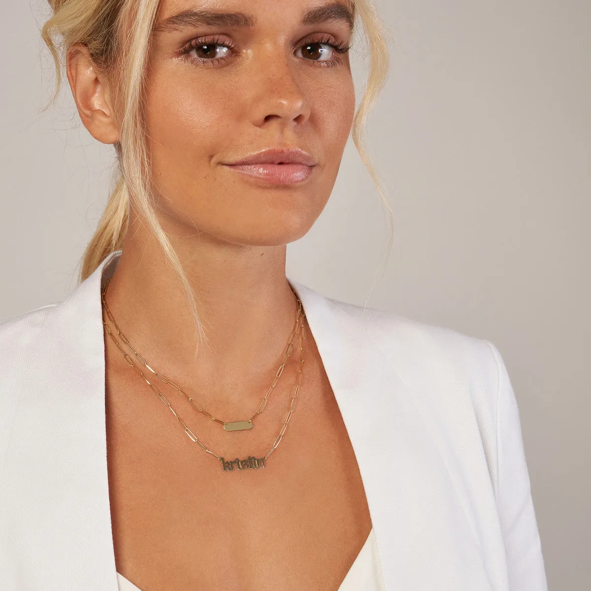 Paper Clip Necklace w/Rounded Engravable Bar