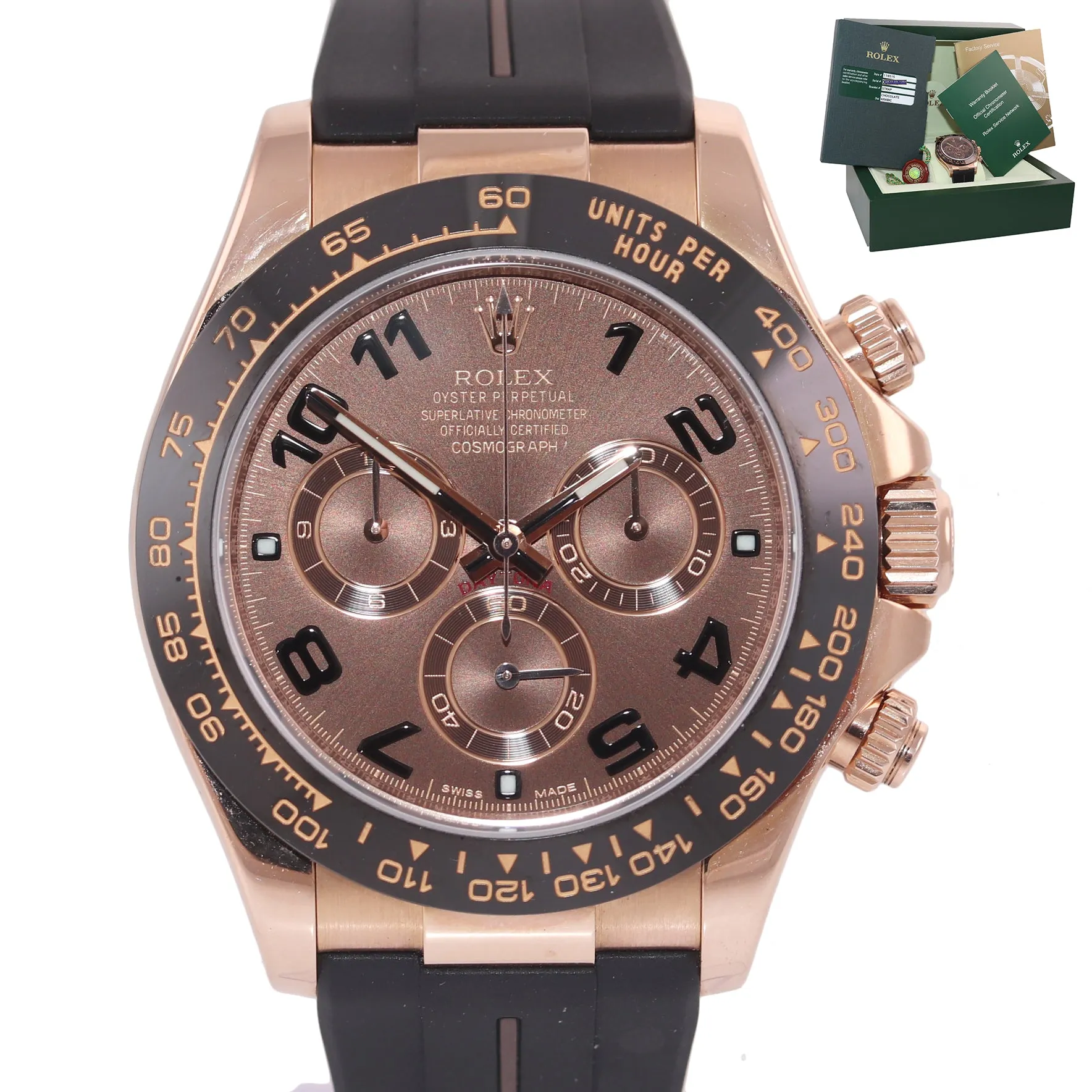 PAPERS Rolex Daytona Chocolate Oysterflex Rubber Style Ceramic 116515 Rose Gold