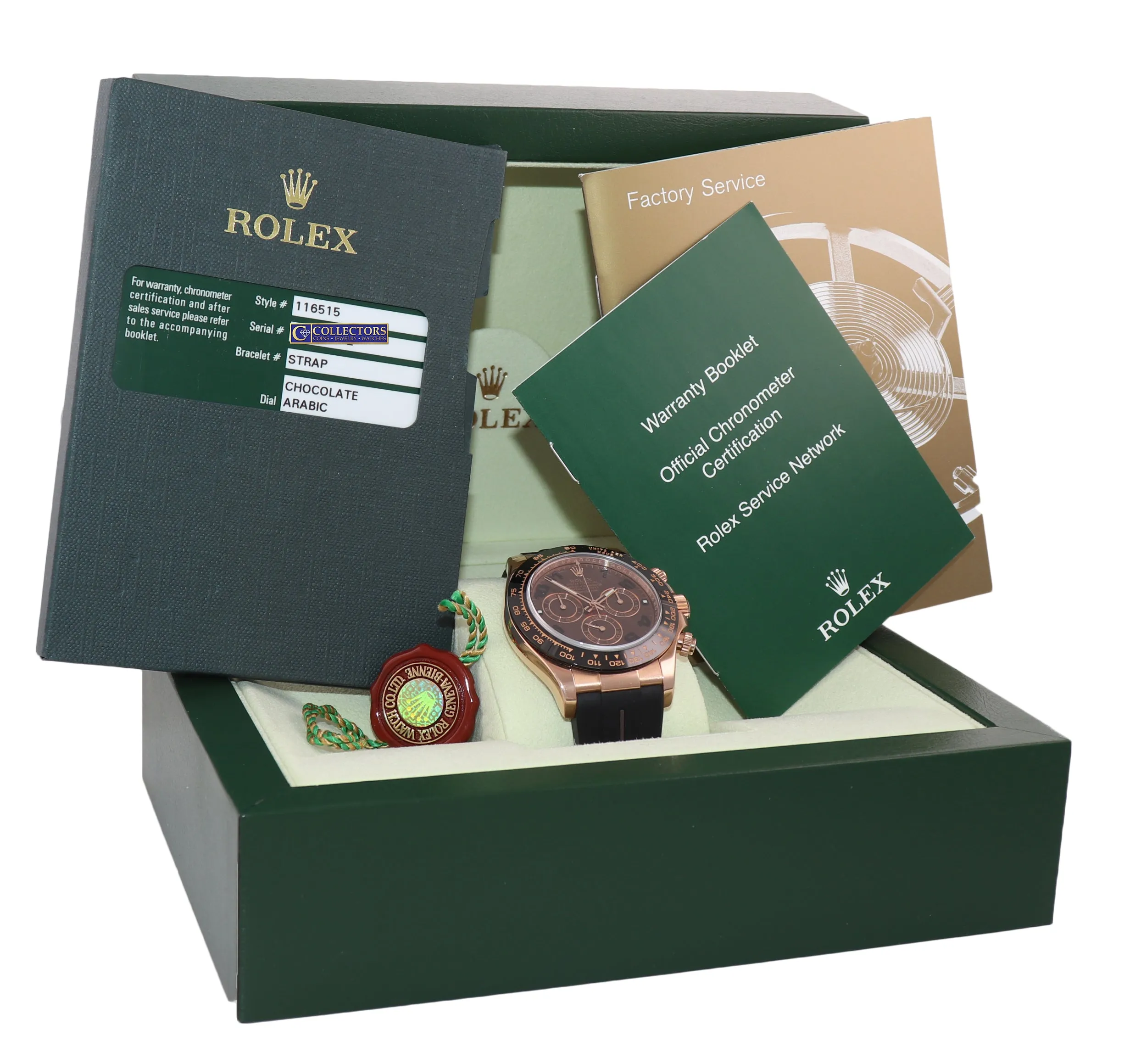 PAPERS Rolex Daytona Chocolate Oysterflex Rubber Style Ceramic 116515 Rose Gold