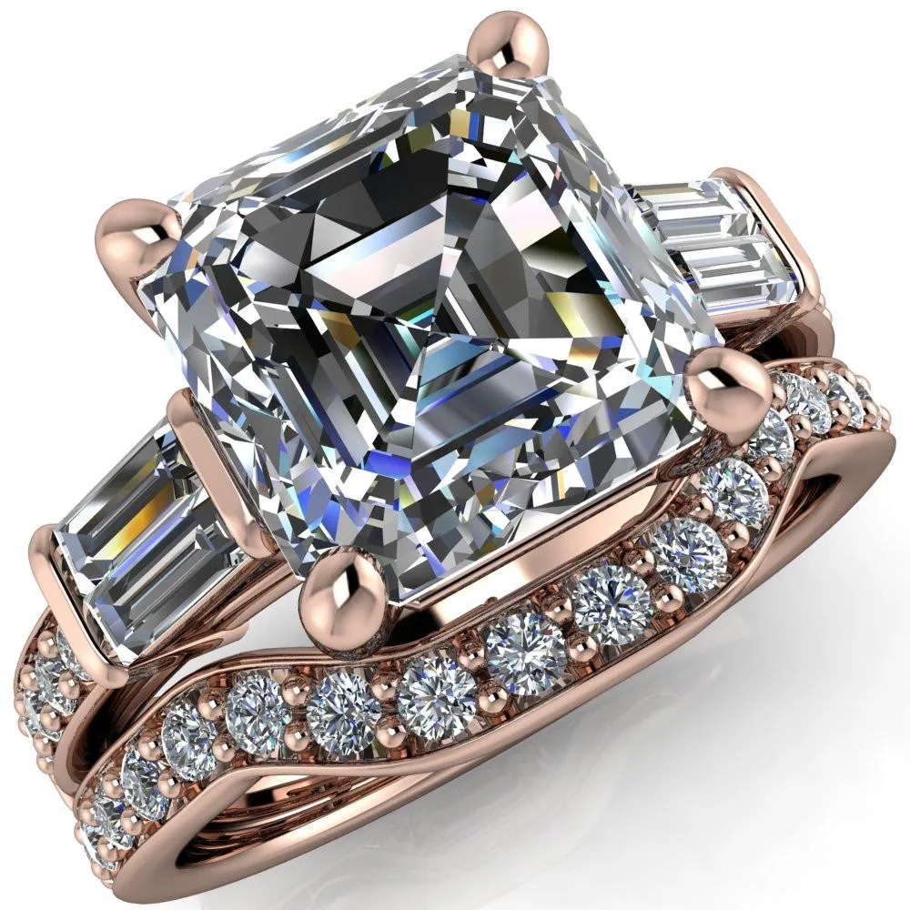 Paphos Asscher Moissanite Diamond Baguette Side Channel Engagement Ring