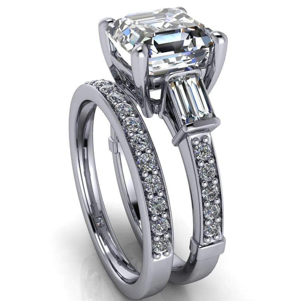 Paphos Asscher Moissanite Diamond Baguette Side Channel Engagement Ring
