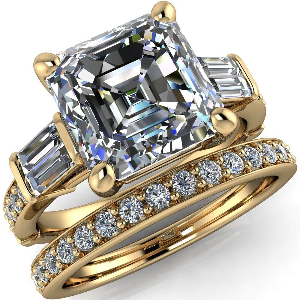 Paphos Asscher Moissanite Diamond Baguette Side Channel Engagement Ring