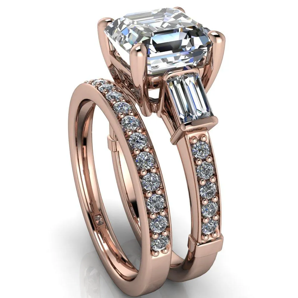Paphos Asscher Moissanite Diamond Baguette Side Channel Engagement Ring