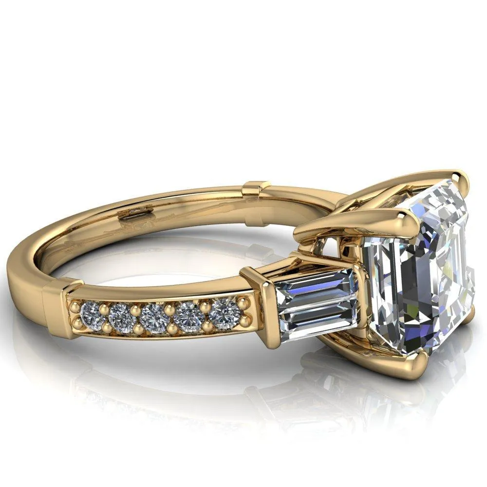 Paphos Asscher Moissanite Diamond Baguette Side Channel Engagement Ring