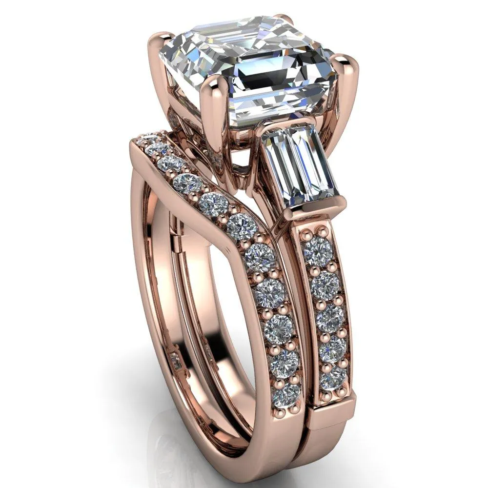 Paphos Asscher Moissanite Diamond Baguette Side Channel Engagement Ring